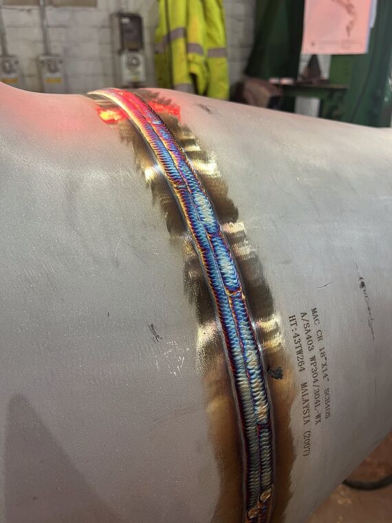 TIG welded stainless steel pipe seam